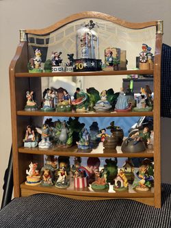 Disney Figurine Collection-24 Thimbles with Hanging 4 Level Wood Mirror Display-By Lenox