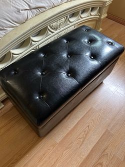 Real leather storage ottoman