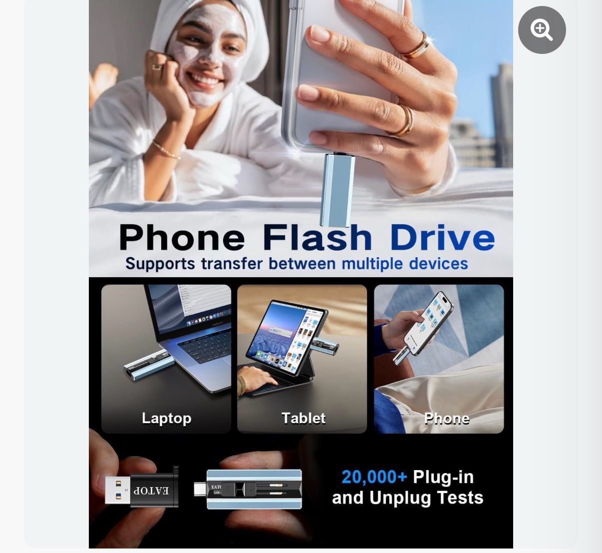 256GB Dual Interface Flash Drive, No App Required, Portable USB Storage Memory Stick for iPhone, iPad, Android, PC & Mac – Easily Stores Photos, Video