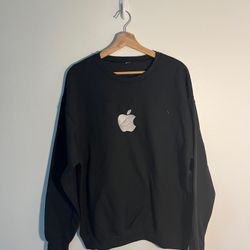 Black Apple Y2K White Logo Embroidery Cotton Crewneck Sweatshirt