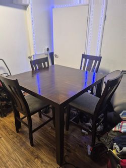 Dark Brown Counter Height Dining Table with 4 Chairs