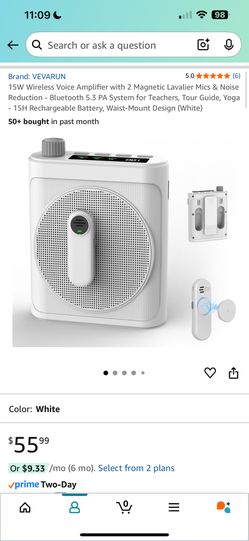 15W Wireless Voice Amplifier with 2 Magnetic Lavalier Mics & Noise Reduction