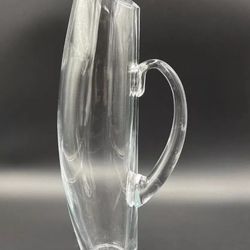 Heavy Tall 13" Clear Crystal Pitcher Hand Blown MCM Style Unique Form *Read