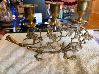 Grape leaf brass candelabra