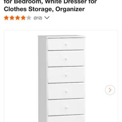 Astrid White 6-Drawer Dresser 20 in. Chest of Drawers, Dresser for Bedroom, White Dresser for Clothes Storage, Organizer