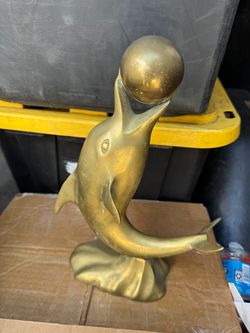 Vintage Brass Dolphin Balancing Ball Figurine