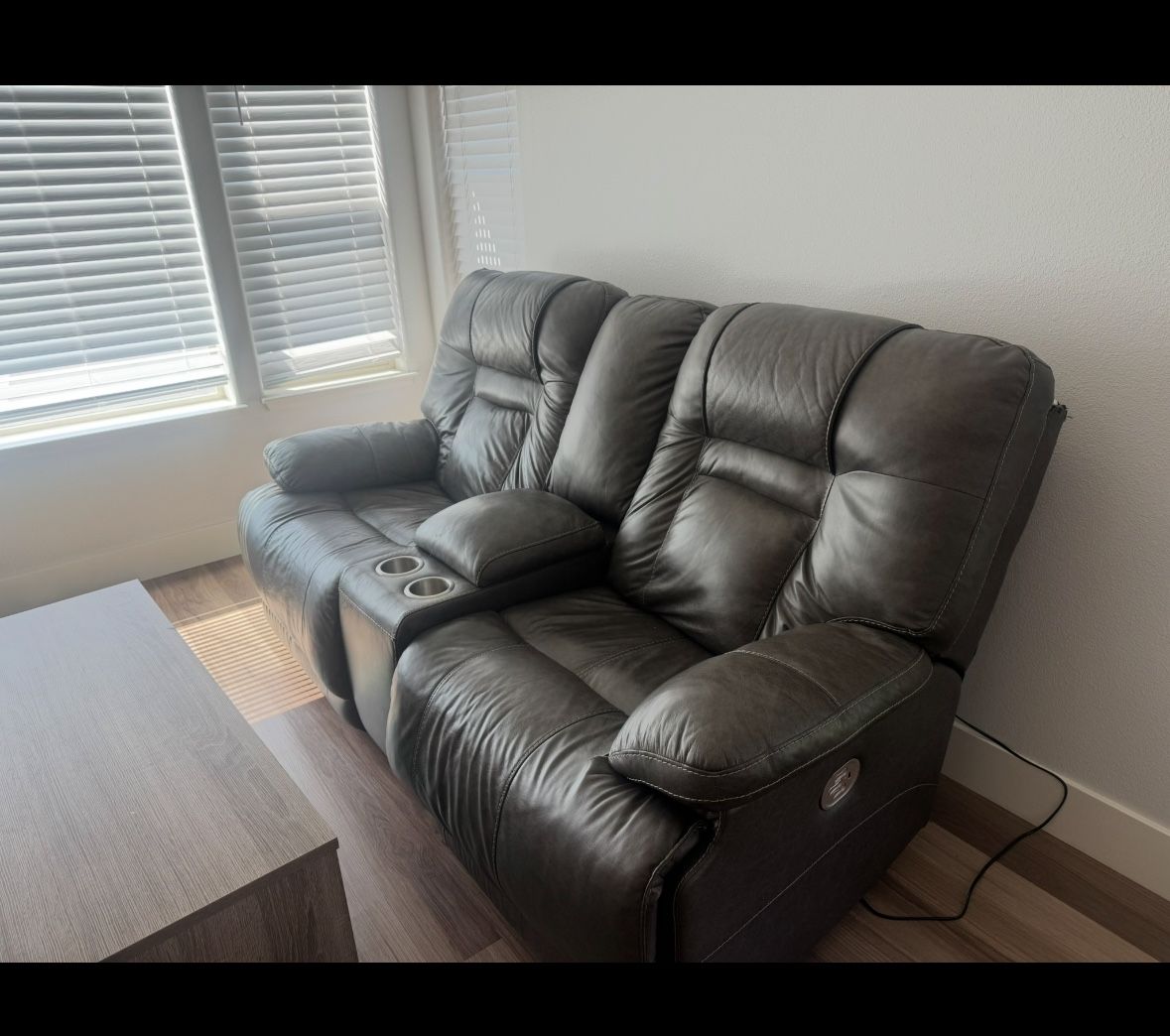 Power Recliner Sofa In Taupe Gray Leather