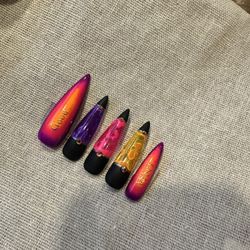 XL Stiletto Lava Lamp Inspired Nails- Custom, Hand painted 