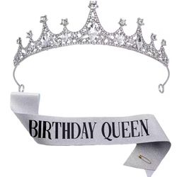 (New) Birthday Silver Tiara Sash Set