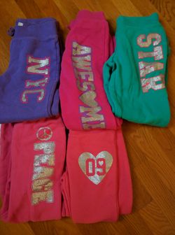 Size 7-8 girls fleece pants - 5 pair lot