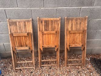 Set of 3 solid wood slatted folding chairs