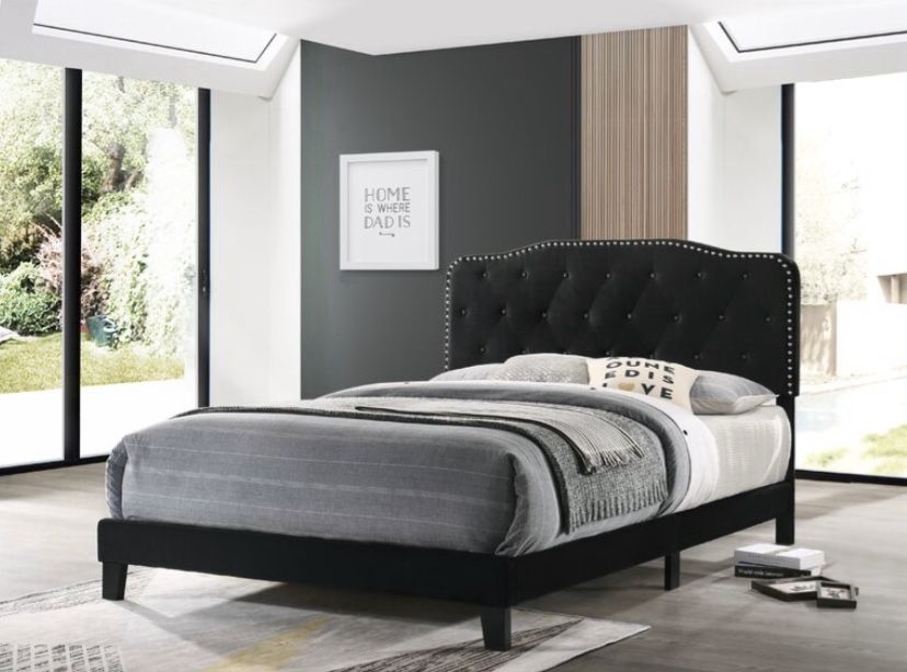 Brand new black velvet queen bed