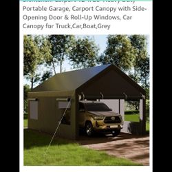 JAMFLY Carport, 12x20 ft Heavy Duty Carport with Roll-up Windows, Portable Garage with Removable Sidewalls & Doors, Car Canopy with Sandbags and All-S