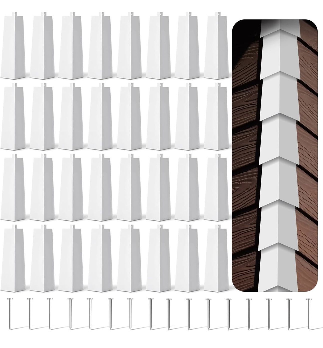 Therwen 32 Pcs Aluminum Siding Corners 8 Inch Outside White Corner Caps Smooth Siding Trim, Metal Nails Included for Mobile Home House Exterior