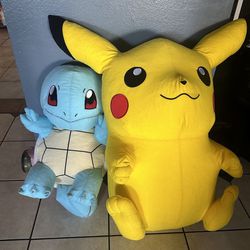 Giant Pikachu and Squirtle Pokemon Plushies