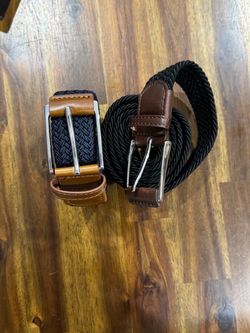 Two Woven Stretch Belts with Leather Trim
