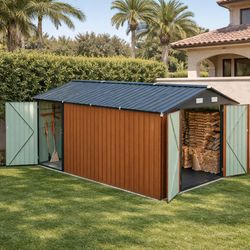 Outdoor Storage Shed 9×11 FT with 3 Lockable Doors,Utility Tool Shed Metal Storage Garden Sheds 4 Ve