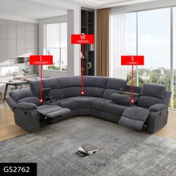 Dark Gray Corduroy Living Room 3-Piece Intelligent Recliner Sofa Set
