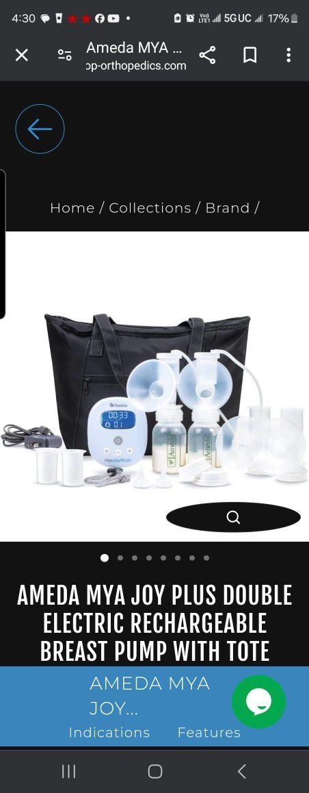AMEDA MYA JOY PLUS DOUBLE ELECTRIC RECHARGEABLE BREAST PUMP WITH TOTE