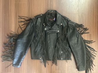 Men's Schott Dur-O-Jac Cropped Fringe Leather Motorcycle Jacket - Size 42