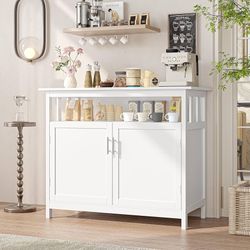 Sideboard Buffet Cabinet, Modern Kitchen Cabinet with 2 Door and Large Tabletop, Coffee Bar Cabinet with Open Compartment for Living Room, Kitchen