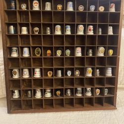 Hanging Thimble Display Case With 50 Thimbles- Porcelain, Brass And Metal 
