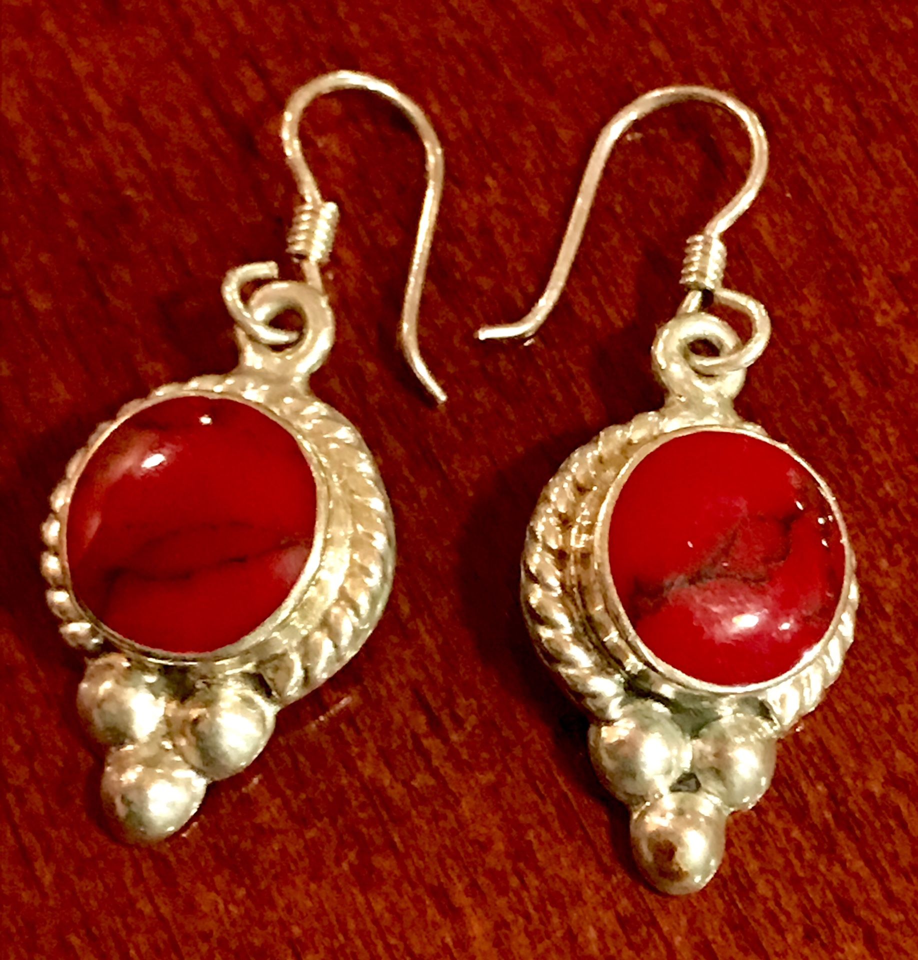 New Sterling Silver And Jasper Earrings 