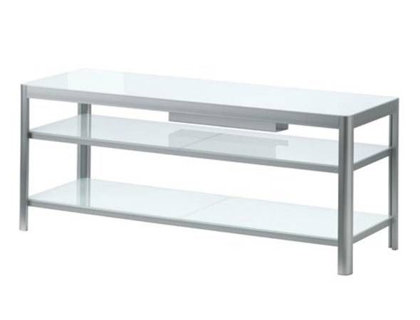 IKEA Gettorp TV Stand Entertainment Unit White Glass Aluminum