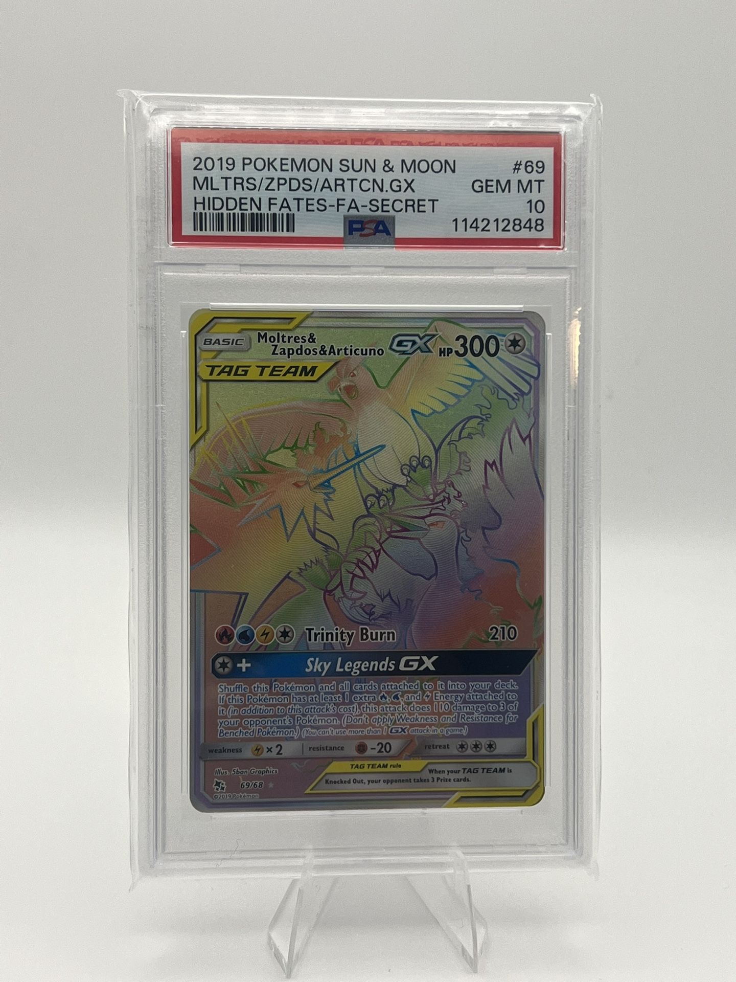 Moltres & Zapdos & Articuno GX (Secret) 69/68 Hidden Fates Holo - PSA 10