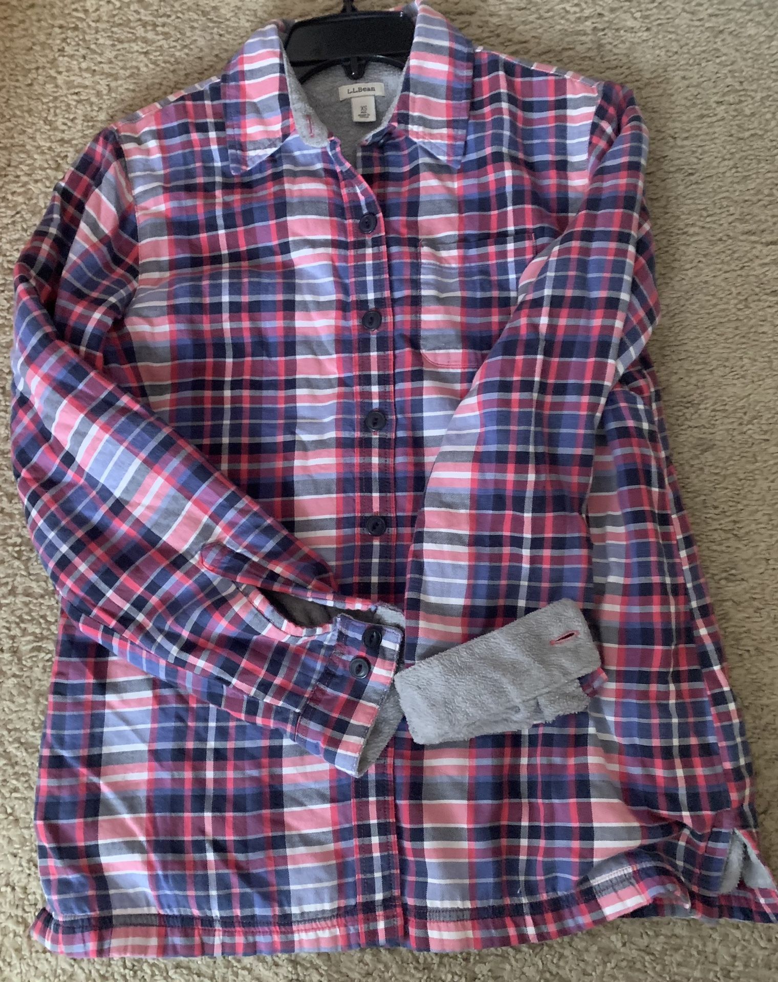 LL Bean Womens Button Down Shirt With Fleece Lining