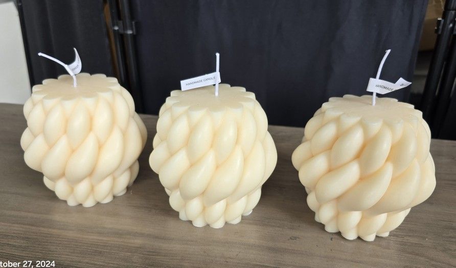 3 pcs knot ball candle large handmade aesthetic candle pillar scented soy wax decorative candles for home decor candle white elegant spiral twir