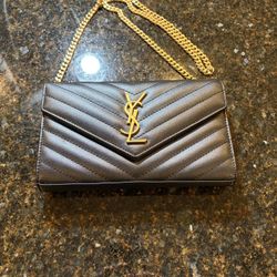 Saint Laurent YSL Envelope WOC Black Leather Gold Hardware Chain Bag 