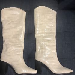 Maryana Block Crocodile Embossed Leather Boots