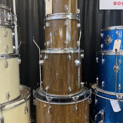 Drum Set, Wood Finish.