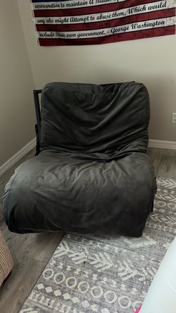 Dark Wood Futon / chair / lounger / sleeper with cushion