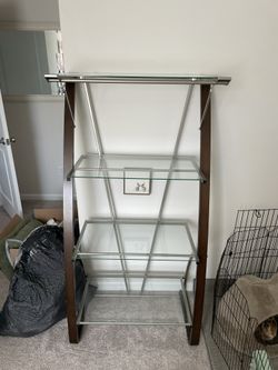 Glass Shelving Unit With Wood Frame