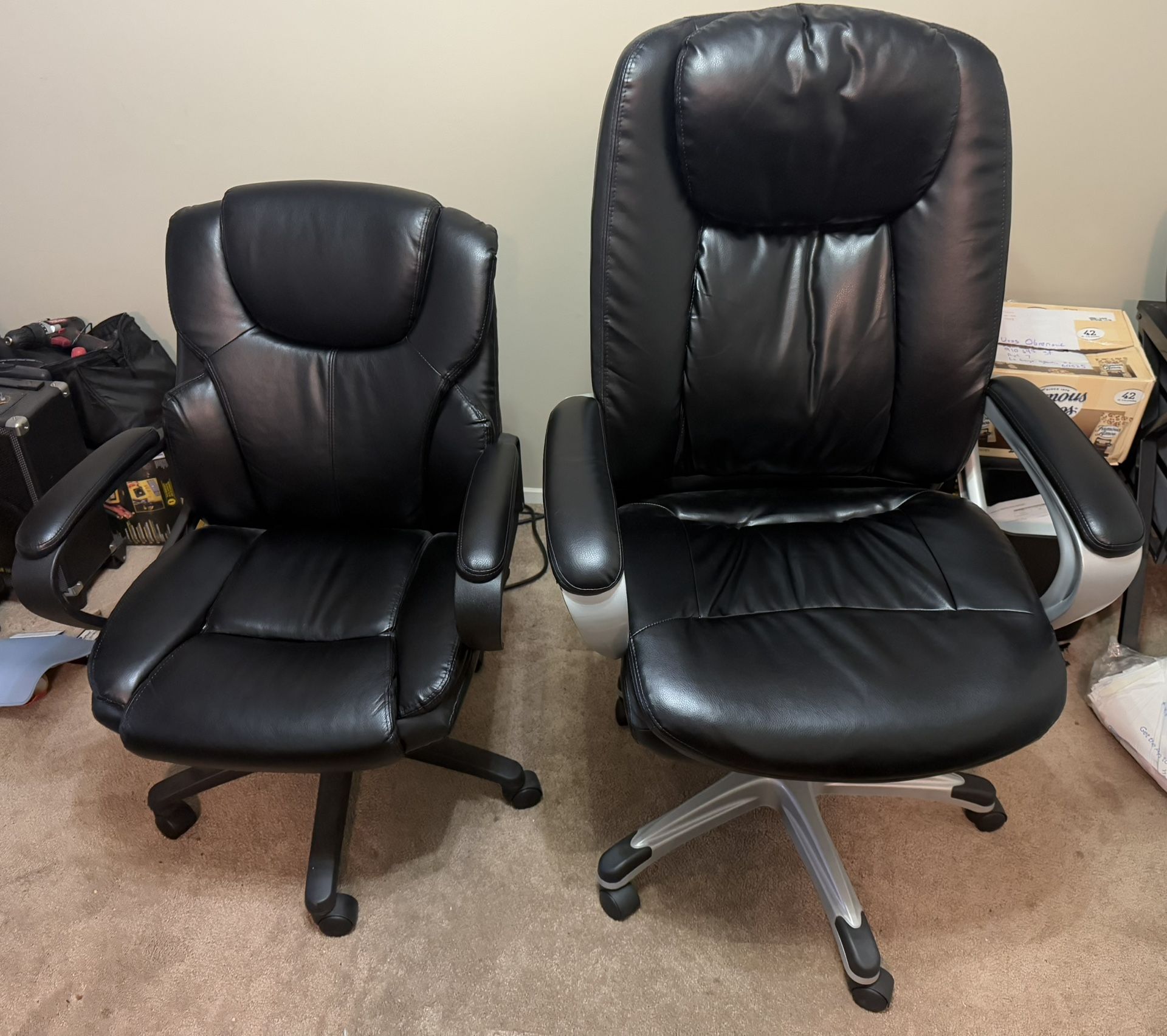 Selling two office (gaming)chairs in great condition, barely used... one bigger, one smaller …both 130$, only bigger 75$ , only smaller  55$…moving