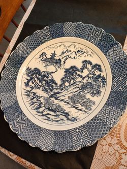 Very large Japanese 16 1/2 inch Blue Willow  plate