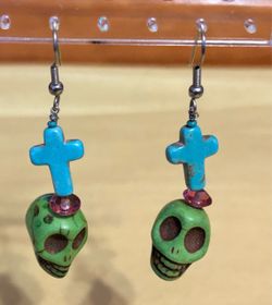 Day Of The Dead Skull and Cross Dangle Earrings