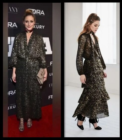 PENDING Olivia Palermo x Chelsea28 Maxi Accordion Pleat Tiered Black Metallic Gold Skirt and Top Set