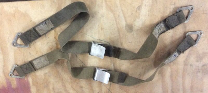 Vintage aircraft seatbelt, safety restraints, bomber seat belts