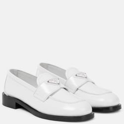 Prada Women Patent Leather Loafers - White, 25 mm Heel Height