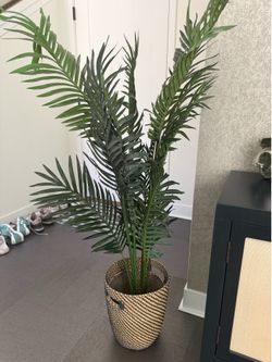 Faux Palm Plant + woven basket