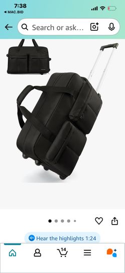 BAGSMART 42L Rolling Duffle Bag with Wheels, Carry On Bag Duffel Bag for Travel, Wet Pocket Duffle Bag with Wheels and Handle, Black