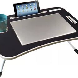 Folding Laptop Desk Adjustable Foldable Lap Stand for Bed Tray Table with USB Port Cup Holder for Working Eating Breakfast Reading Book on Sofa Floor 