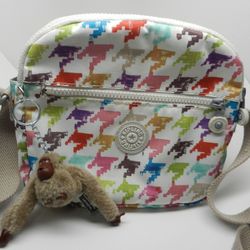 Kipling Crossbody Sara Jane Bag With Gorilla Monkey Pink Purple Green Blue Print