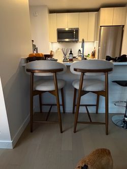Beige Upholstered Counter Stools Set with solid wood frame