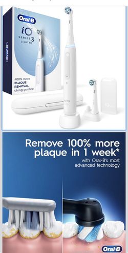 Oral B-io Deep  Clean rechargeable, electrical power, toothbrush white with IOC3 limit toothbrush and travel case purse sensor to protect Gums