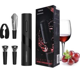 Electric Wine Opener Set TEBIKIN Automatic Wine Bottle Openers Cordless Battery Powered Corkscrew with Vacuum Wine Stoppers Wine Aerator Pourer 