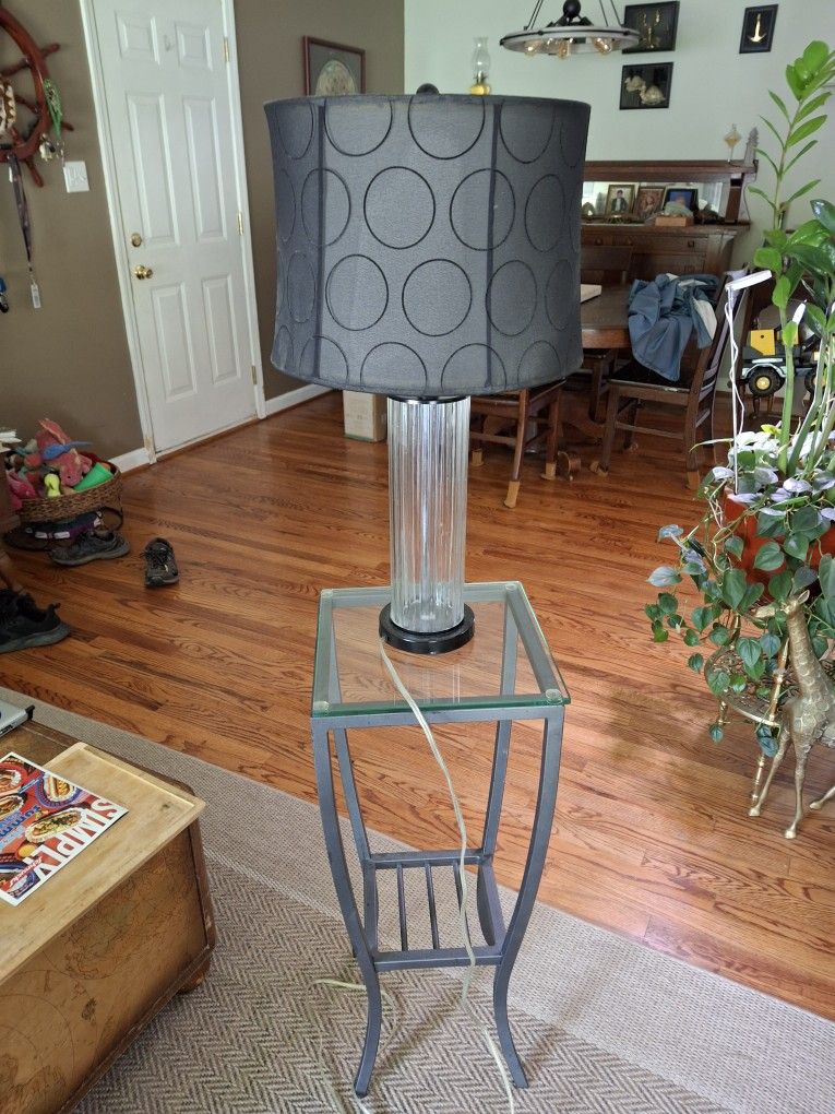Gray Metal & Glass Accent Table With Lamp Combo